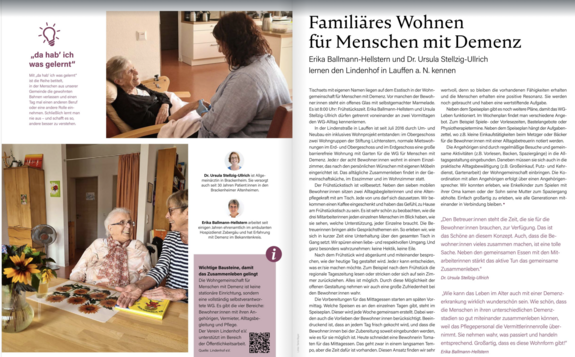 Zeitungsartikel: Familiäres Wohnen für Menschen mit Demenz