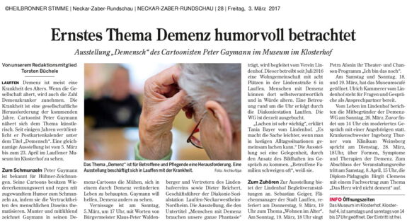 Zeitungsartikel: Ernstes Thema Demenz humorvoll betrachtet
